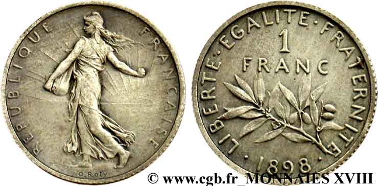 1 franc Semeuse, flan mat 1898 Paris F.217/2 SPL 