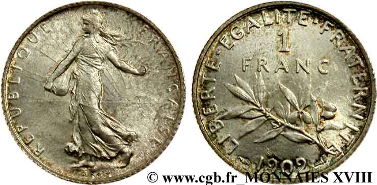 1 franc Semeuse 1902 Paris F.217/7 EBC 