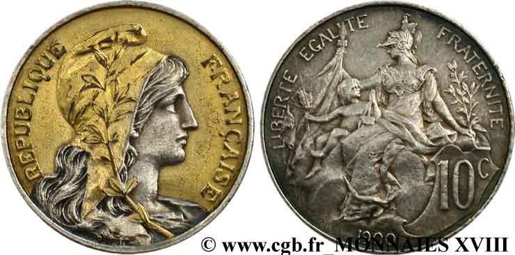 10 centimes Daniel-Dupuis, doré et argenté 1900 Paris F.136/8 VZ 