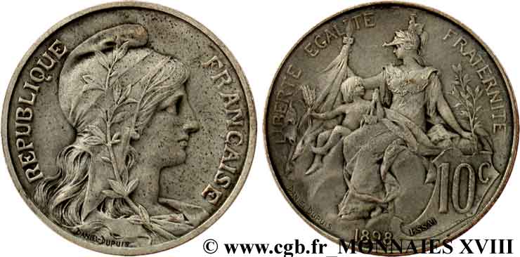 Essai de 10 Centimes Daniel-Dupuis, en bronze argenté 1898  F.136/2 var. VZ 
