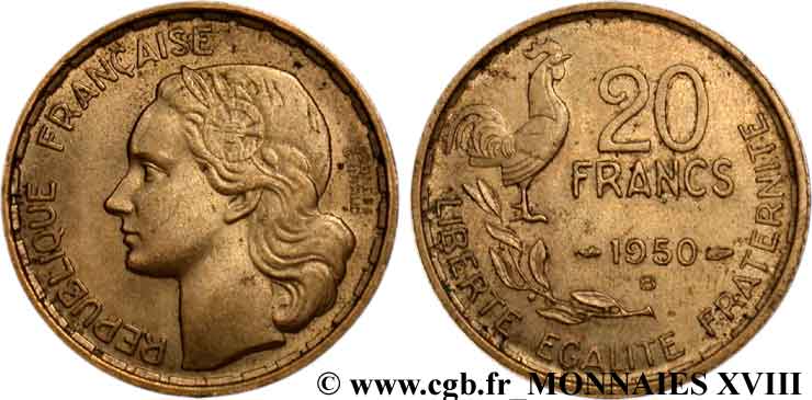 20 francs Georges Guiraud, 4 faucilles 1950 Beaumont-le-Roger F.401/3 MBC 