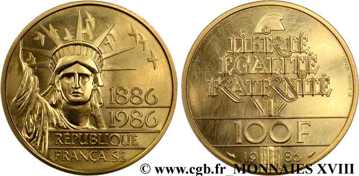 100 francs or statue de la Liberté 1986  F.1602 3 MS 