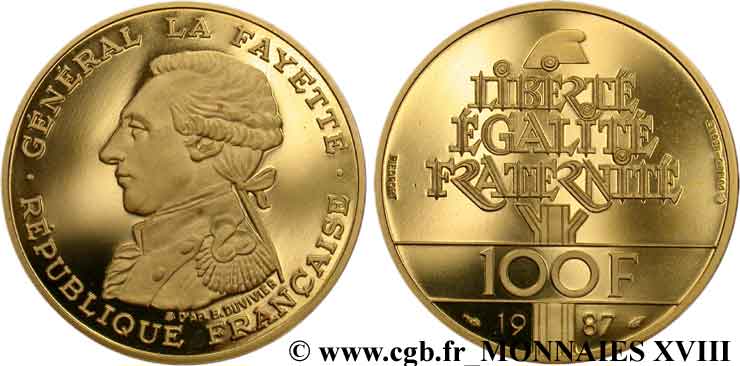 Piéfort or de 100 francs La Fayette 1987  F.455/2P FDC 