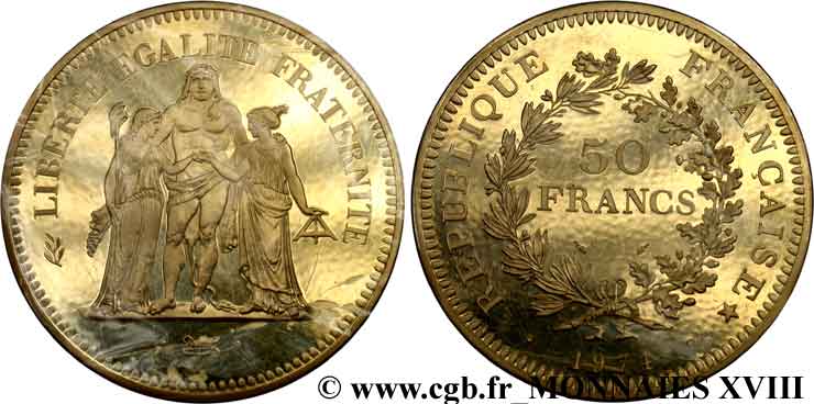 Piéfort or de 50 francs Hercule 1974  F.427/2P FDC 
