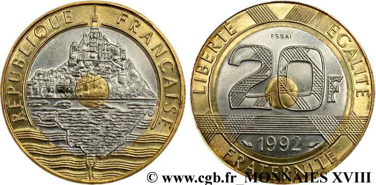 Essai 20 francs Mont Saint-Michel 1992 Pessac F.403/1 SC 