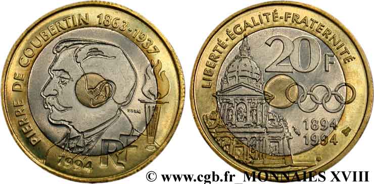Essai de 20 francs Pierre de Coubertin 1994  F.405/1 SPL 