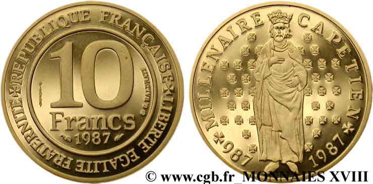 Piéfort or de 10 francs Millénaire capétien 1987  F.371/2P ST 
