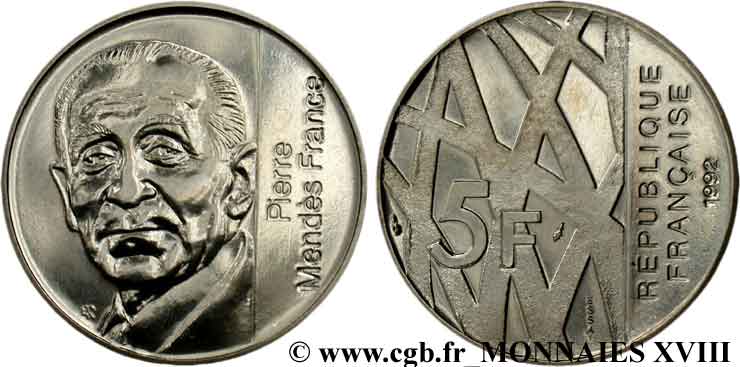 Essai de 5 francs Mendès-France 1992  F.343/1 FDC 
