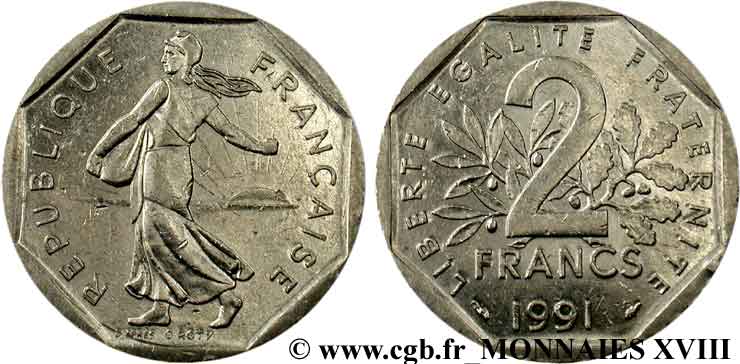 2 francs Semeuse, nickel, frappe monnaie 1991 Pessac F.272/15 EBC 