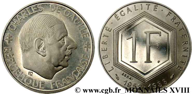 Essai de 1 franc De Gaulle 1988  F.227/1 MS 