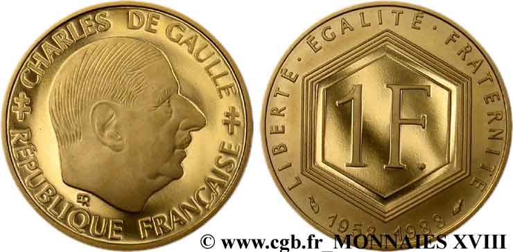 1 franc or De Gaulle 1988  F.1000 1 MS 