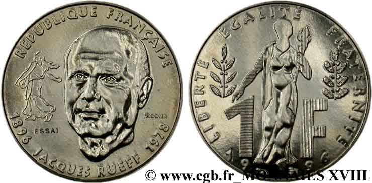 Essai de 1 franc Jacques Rueff 1996  F.231/1 SPL 