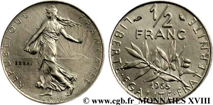 Essai du 1/2 franc Semeuse 1965 Paris F.198/2 SUP 