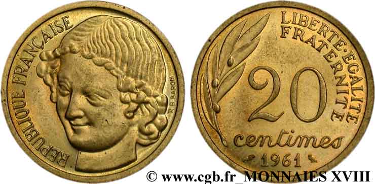 Essai du concours de 20 centimes par Baron 1961 Paris G.325  EBC 