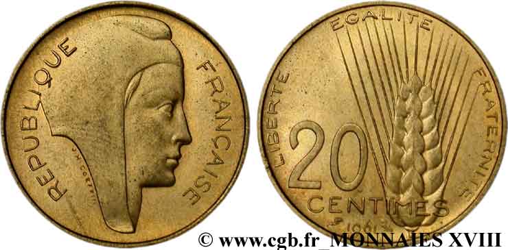 Essai du concours de 20 centimes par Coeffin 1961 Paris G.327  VZ 