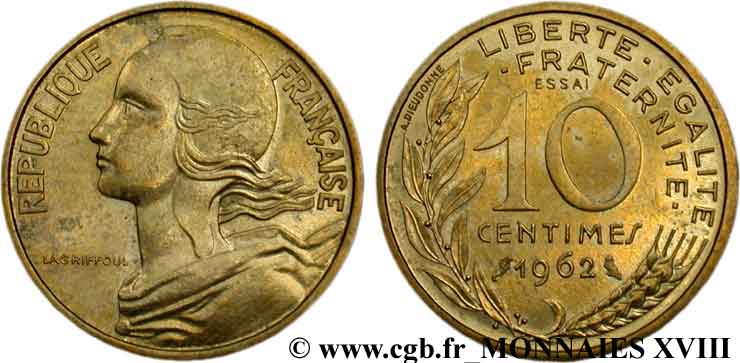 Essai de 10 centimes Marianne 1962 Paris F.144/1 EBC 