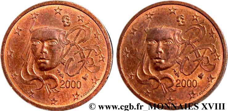 BANCO CENTRAL EUROPEO 2 centimes d’euro, double face nationale française 2000 EBC