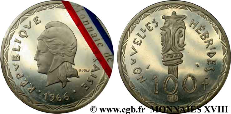 NOUVELLES-HÉBRIDES Piéfort 100 francs argent 1966 Paris MS 