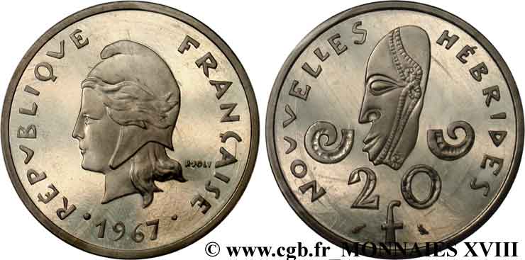 NEW HEBRIDES Piéfort 20 francs argent 1967 Paris MS 
