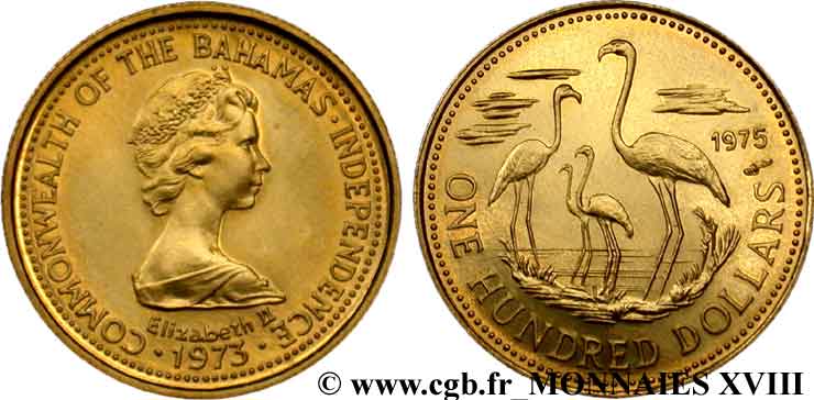 BAHAMAS - ÉLISABETH II 100 Dollars or 1973 Monnaie de Paris SC 