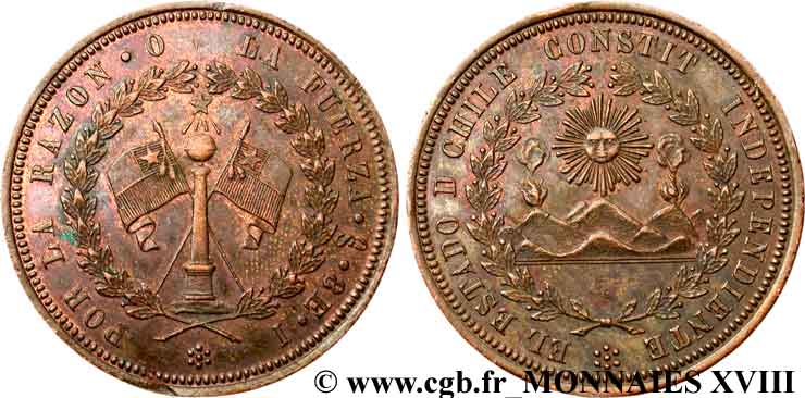 CHILI - RÉPUBLIQUE Prueba de 8 escudos en bronze (essai) n.d. Santiago du Chili EBC 