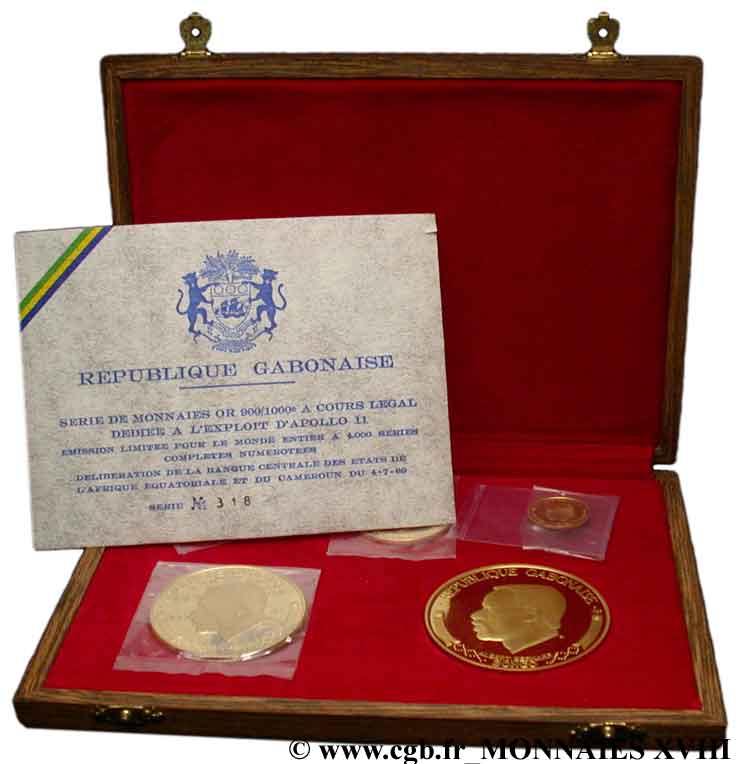 GABON - REPUBLIC - ALBERT BERNARD BONGO Coffret de 20.000, 10.000, 5.000, 3.000 et 1.000 francs or, Albert Bernard Bongo 1969 Paris MS 