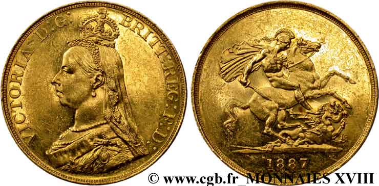 GRAN BRETAGNA - VICTORIA Cinq livres (Five pounds)  Jubilee head  1887 Londres BB 