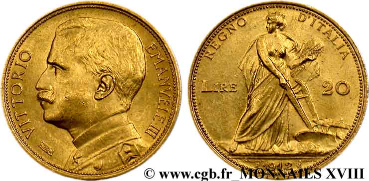 ITALIA - REINO DE ITALIA - VÍCTOR-MANUEL III 20 lires or 1912 Rome EBC 