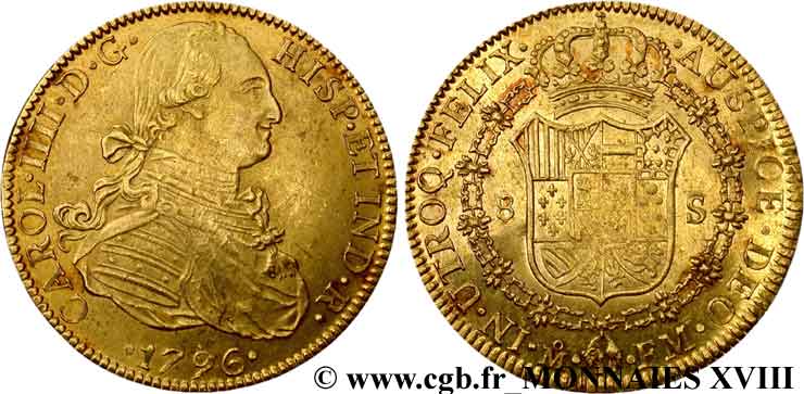 MEXIQUE - CHARLES IV 8 escudos or 1796 Mexico, M° EBC 