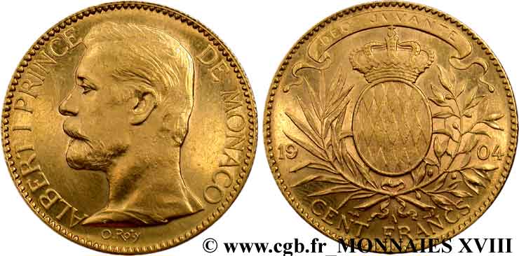 MONACO - PRINCIPAUTÉ DE MONACO - ALBERT Ier 100 francs or 1904 Paris AU 