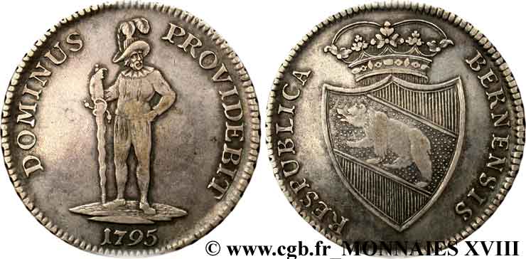 SWITZERLAND - REPUBLIC OF BERN Écu de 4 franken ou pièce de 40 batzen 1795 Berne XF 