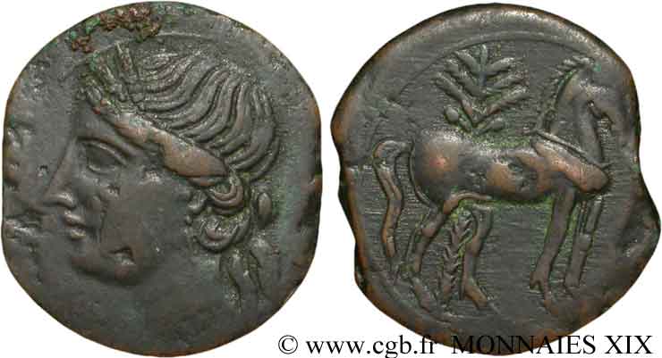 ZEUGITANIA - CARTAGO Triple shekel de bronze, (GB, Æ 31) MBC+