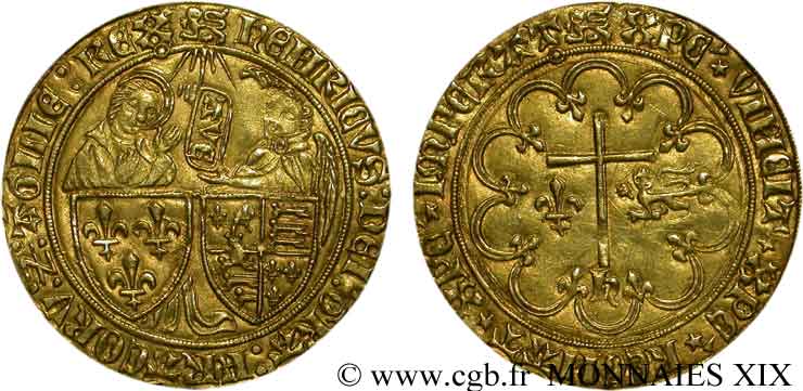 HENRY VI DE LANCASTRE - ROI DE FRANCE (1422-1453) - ROI D ANGLETERRE (1422-1461) et (1470-1471) Salut d or 6/09/1423 Rouen TTB+