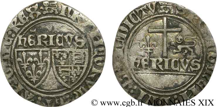 HENRY VI DE LANCASTRE - ROI DE FRANCE (1422-1453) - ROI D ANGLETERRE (1422-1461) et (1470-1471) Blanc aux écus 23/11/1422 Rouen TTB