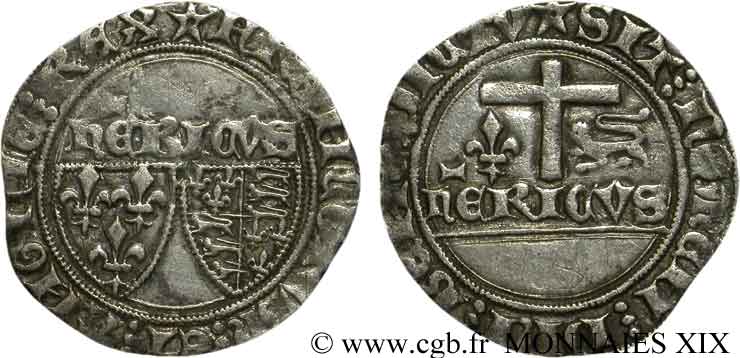 HENRY VI DE LANCASTRE - ROI DE FRANCE (1422-1453) - ROI D ANGLETERRE (1422-1461) et (1470-1471) Blanc aux écus 23/11/1422 Saint-Quentin TTB