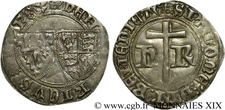 HENRY VI DE LANCASTRE - ROI DE FRANCE (1422-1453) - ROI D ANGLETERRE (1422-1461) et (1470-1471) Petit blanc aux écus 4/06/1423 Rouen TTB/TTB+