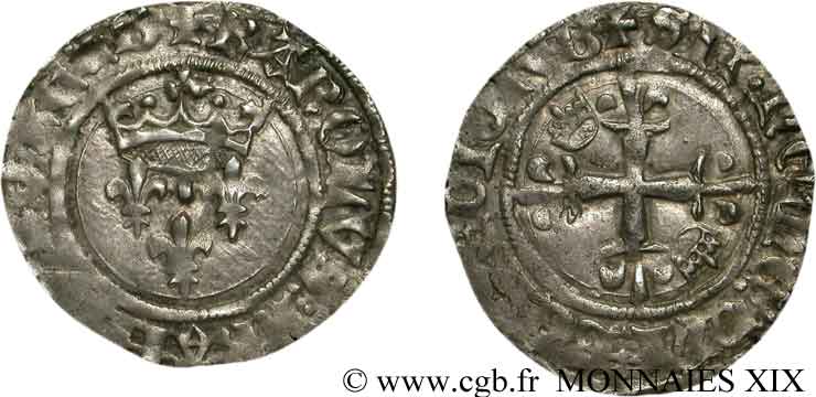 CHARLES, REGENCY - COINAGE WITH THE NAME OF CHARLES VI Gros dit  florette  19/09/1419 ou 12/10/1419 Bourges XF