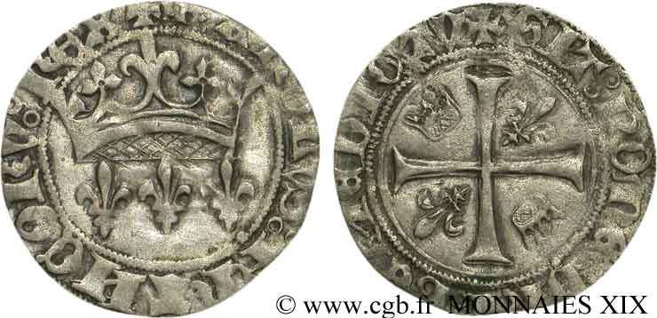 CHARLES VII LE VICTORIEUX Blanc aux lis accotés n.d. Poitiers TTB