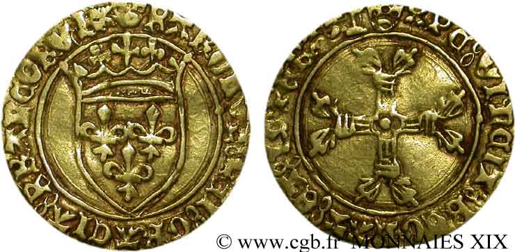 CHARLES VII LE BIEN SERVI / THE WELL-SERVED Demi-écu d or à la couronne ou demi-écu neuf 18/05/1450 Tours VF