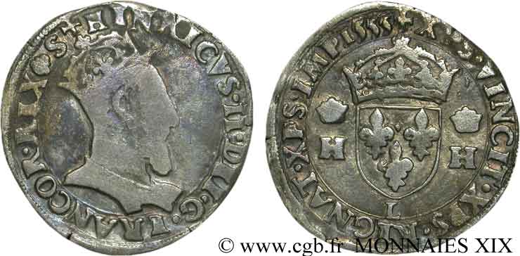 HENRI II Teston à la tête couronnée 1555 Bayonne B+/TB