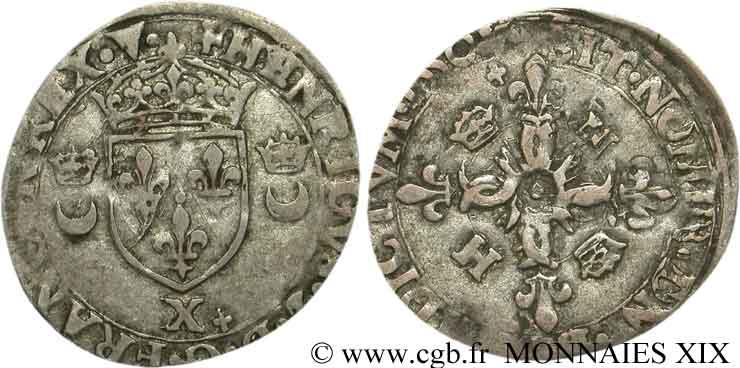 HENRI II Douzain aux croissants 1550 Villefranche-de-Rouergue TB+