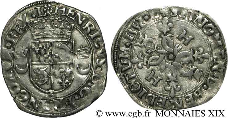 HENRI II Douzain du Dauphiné aux croissants, 2e type 1552 Grenoble TTB