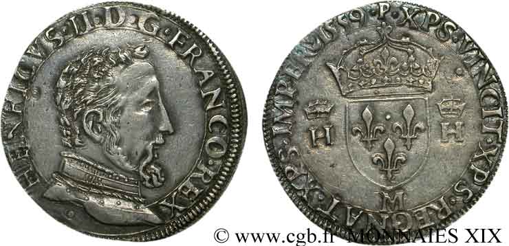 FRANÇOIS II. MONNAYAGE AU NOM D HENRI II Teston à la tête nue, 5e type 1559 Toulouse TTB+