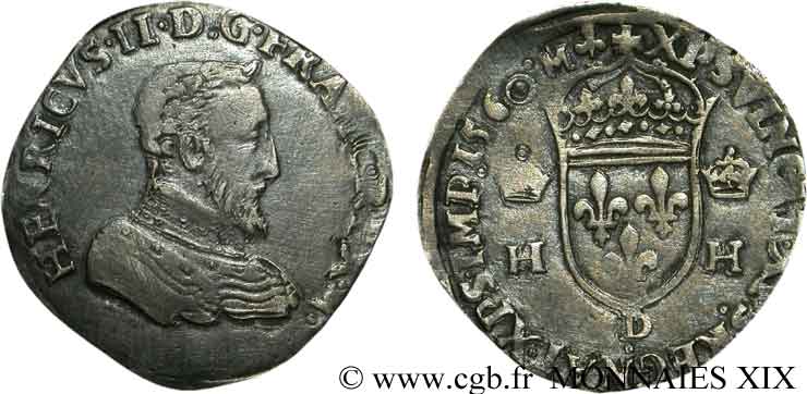CHARLES IX. COINAGE AT THE NAME OF HENRY II Teston à la tête nue, 1er type 1560 Lyon XF
