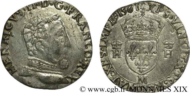CHARLES IX. MONNAYAGE AU NOM DE HENRI II Teston à la tête nue, 5e type 1561 Toulouse TTB+