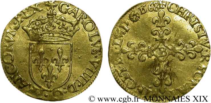 CHARLES IX Écu d or au soleil, 1er type 1568 Rouen SS