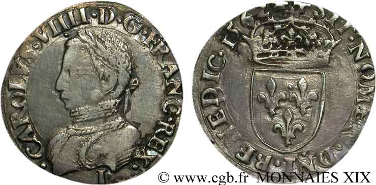 CHARLES IX Demi-teston, 5e type 1562 Limoges XF