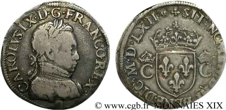 CHARLES IX Teston, 8e type, dit “morveux” 1562 Orléans VF/XF