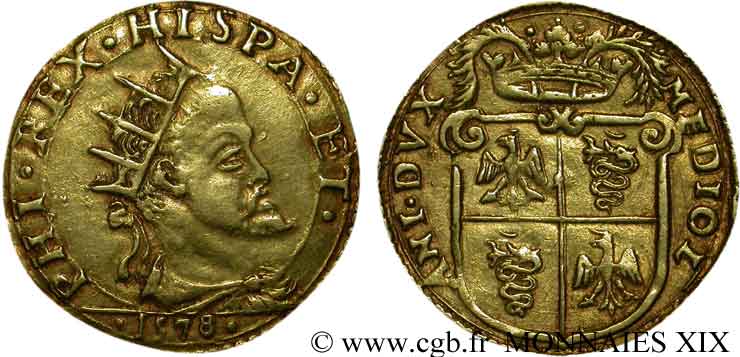 ITALY - DUCHY OF MILAN - PHILIP II OF SPAIN Doppia 1578 Milan XF/AU