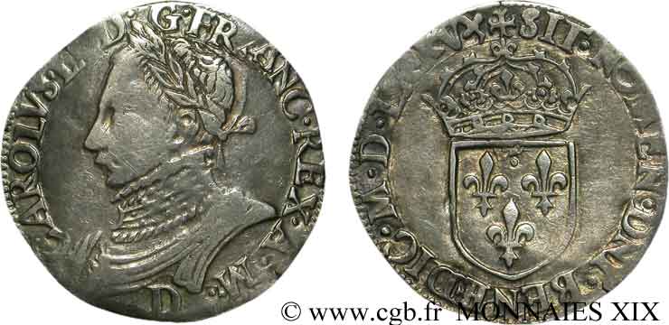 HENRY III. COINAGE AT THE NAME OF CHARLES IX Teston, 11e type 1575 (MDLXXV) Lyon MBC